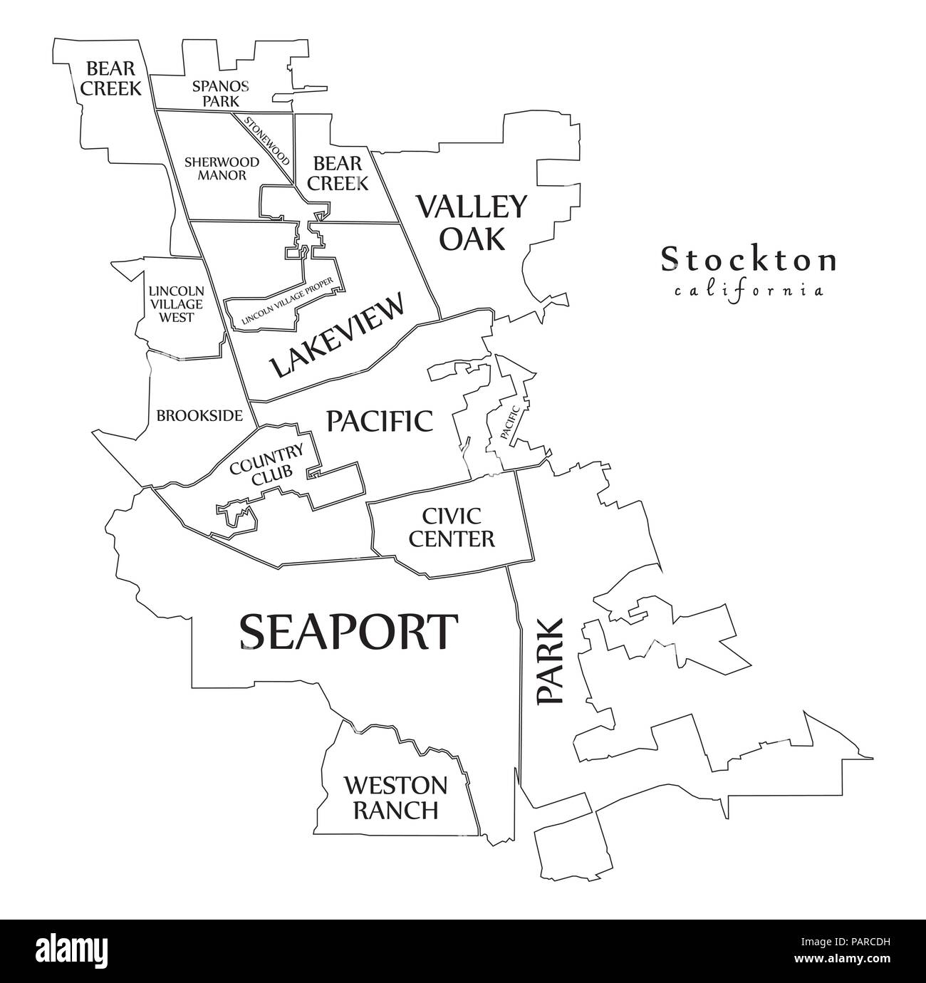 Mapa De Stockton California Mapa Moderno De La Ciudad De Stockton - Ciudad De California De Los Estados  Unidos Con Los Barrios Y Títulos Mapa De Esquema Imagen Vector De Stock -  Alamy