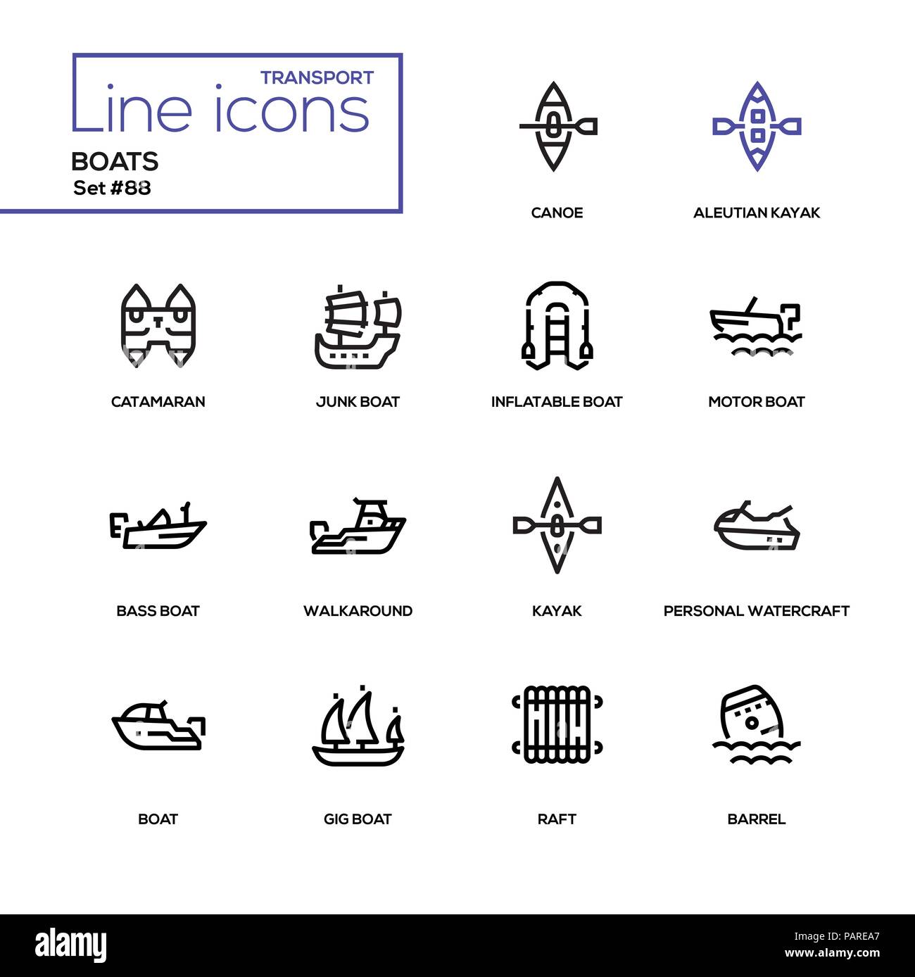 Barcos - línea moderno diseño conjunto de iconos Ilustración del Vector