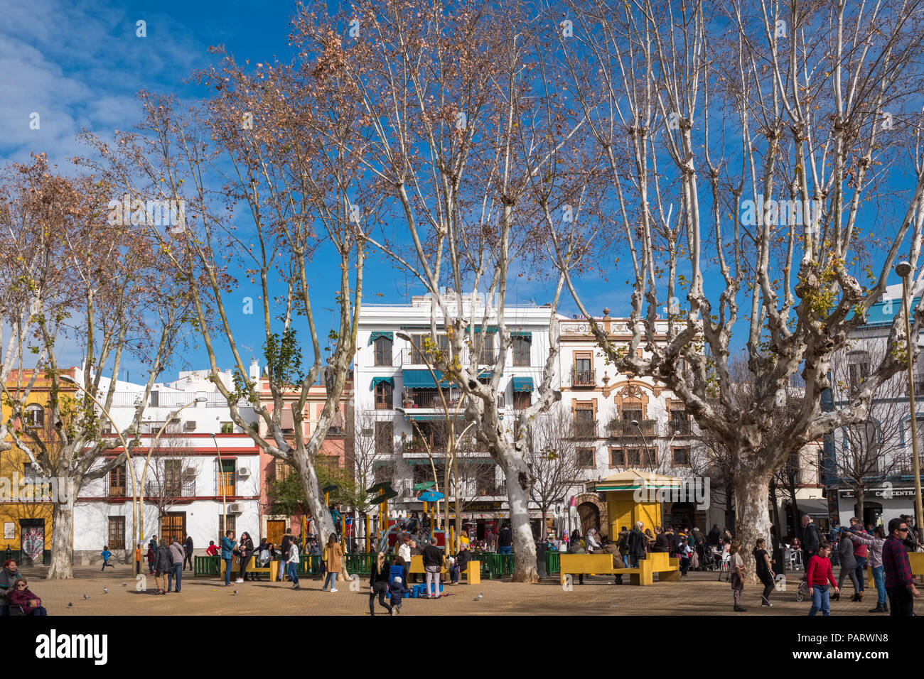 La Alameda de Hércules, la plaza de la ciudad, Sevilla, España, Europa Foto de stock