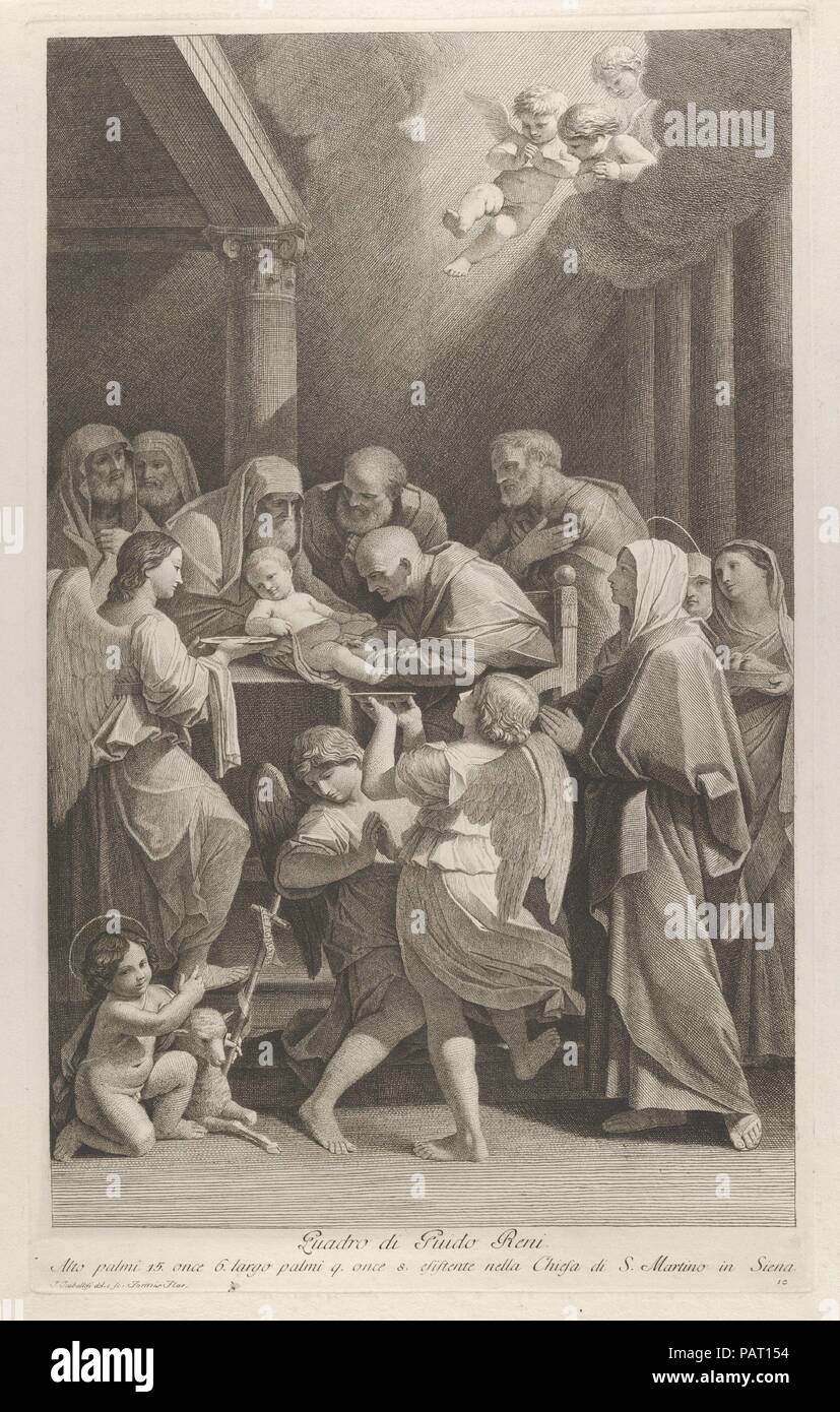 La circuncisión de Cristo, un grupo de hombres, mujeres y los ángeles que  lo rodea, el joven San Juan Bautista, en la parte inferior izquierda,  después de Reni. Artista: Después de Guido