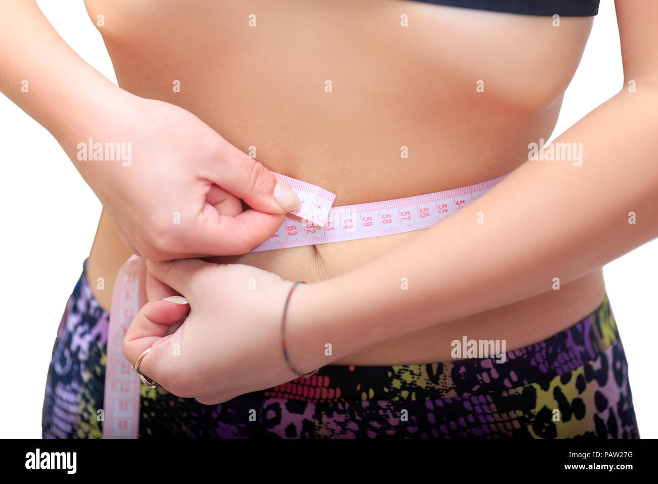 La Perdida De Peso La Dieta La Chica Mide La Cintura Con Centimetr Ideal Cintura 60cm Fotografia De Stock Alamy