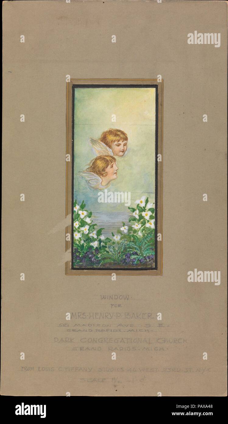 Diseño de ventana. Artista: Louis Comfort Tiffany (Americano, Nueva York, Nueva York, 1848-1933). Cultura: American. Dimensiones: total: 14 1/16 x 8 in. (35,7 x 20,3 cm) Otros (Diseño): 6 7/8 x 3 1/16 in. (17,5 x 7,8 cm). Maker: Tiffany Studios (1902-32). Fecha: finales del XIX-principios del siglo XX. Museo: Museo Metropolitano de Arte, Nueva York, Estados Unidos. Foto de stock