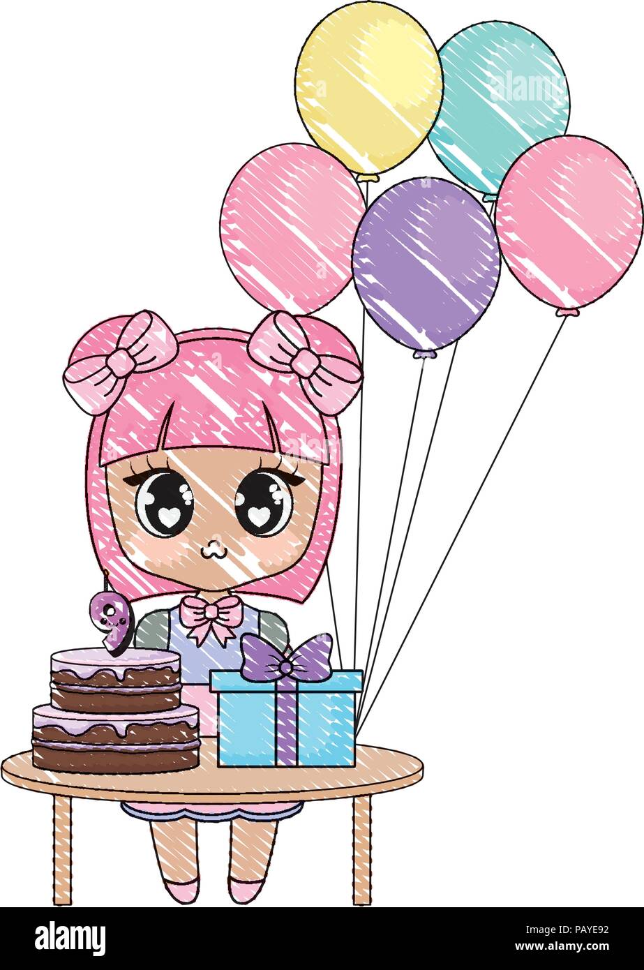 Chica anime y mesa con pastel de cumpleaños y caja de regalo sobre fondo blanco, ilustración vectorial Imagen Vector de stock - Alamy Chica anime y mesa con pastel de cumpleaños y caja de regalo sobre fondo blanco, ilustración vectorial Imagen Vector de stock - Alamy
