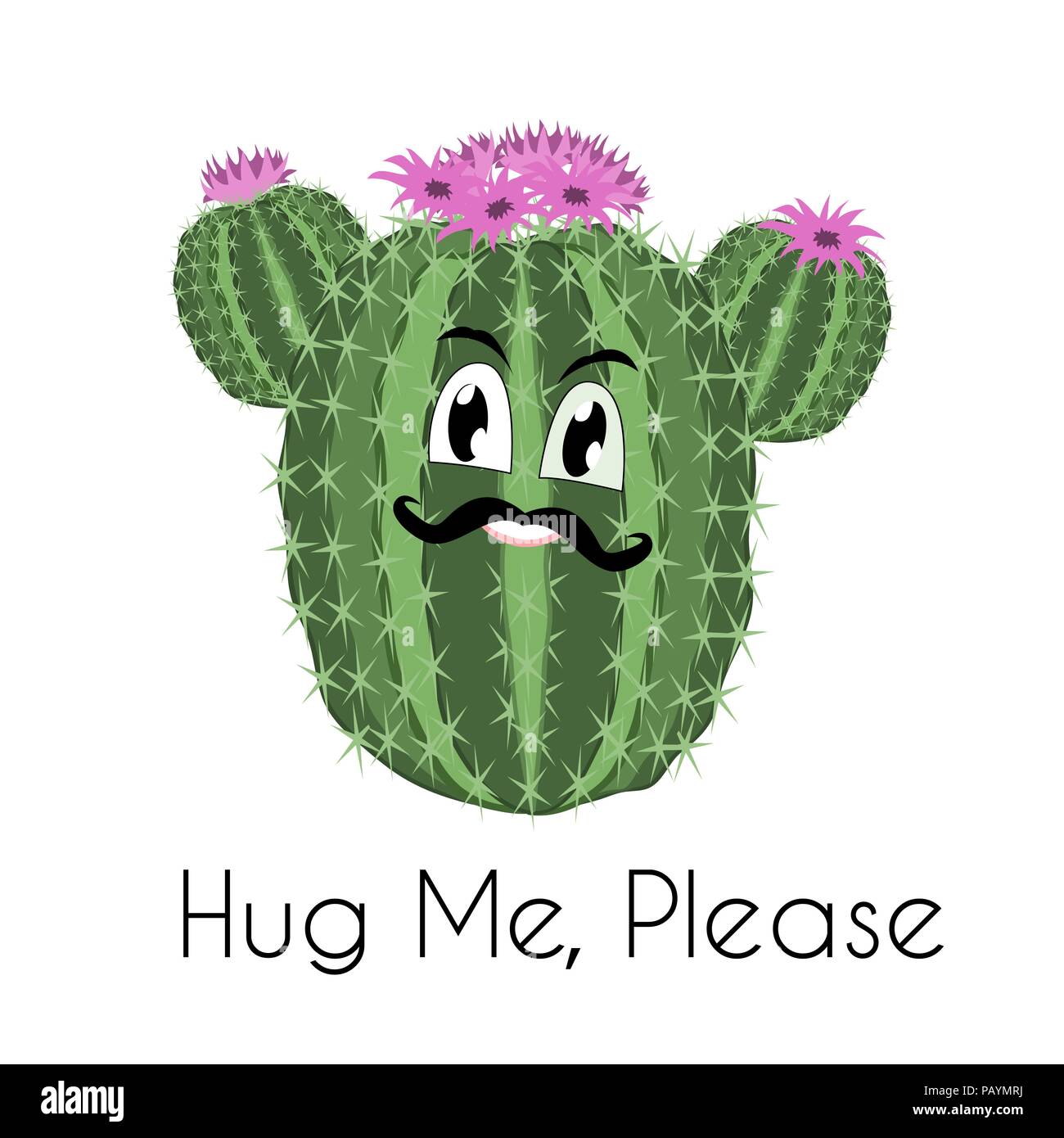 Cactus imprimir con divertidos cactus redondo con cara sonriente. Ilustración vectorial. Por favor me abrazo postal Ilustración del Vector