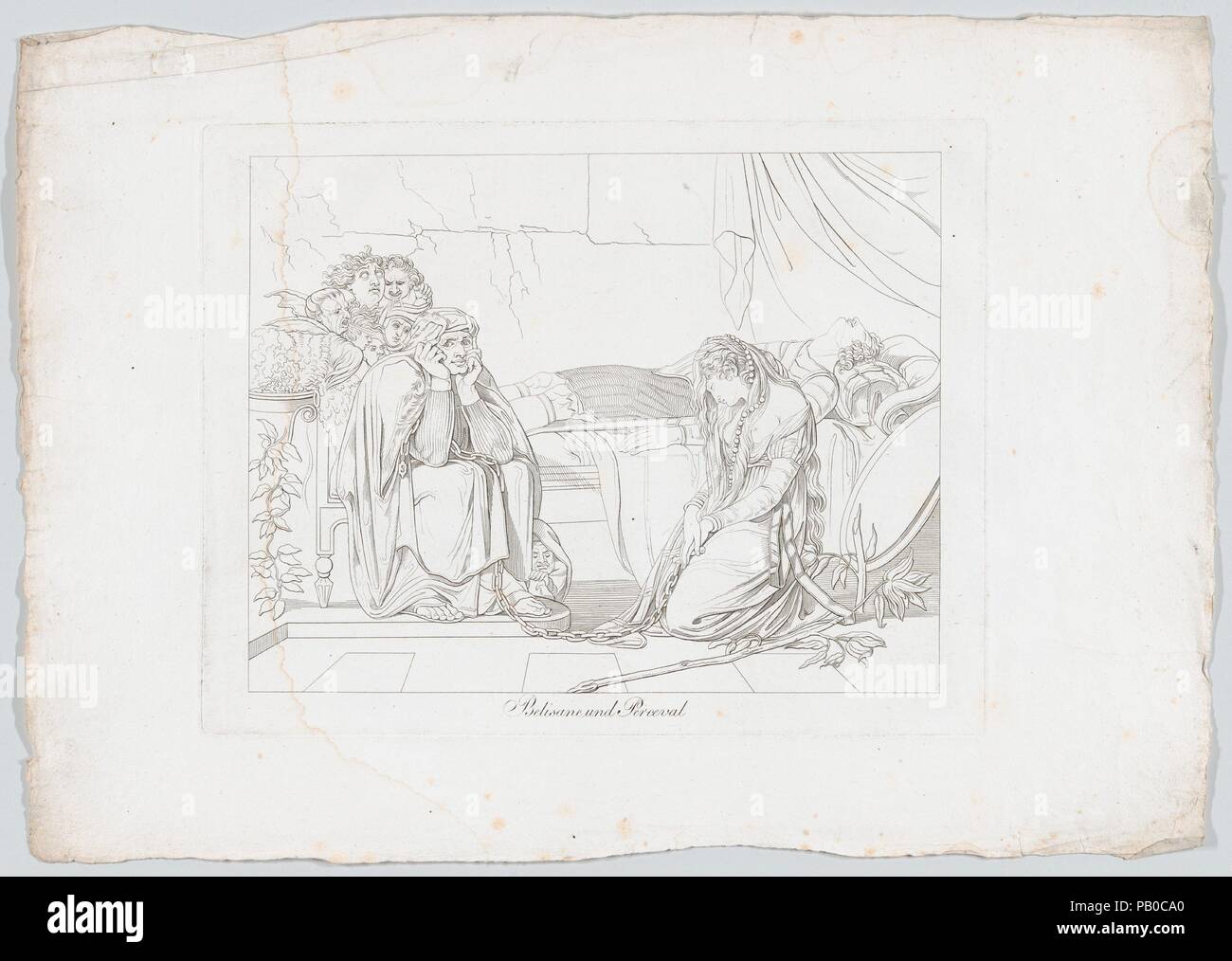 Y Percival Belisane bajo el encanto de Urma. Artista: Después de Henry  Fuseli, Zürich, Suiza (1741-1825) de Londres. Dimensiones: Placa: 9 3/4 x  12 5/8 pulg. (24,8 × 32 cm) Hoja: 13 ×