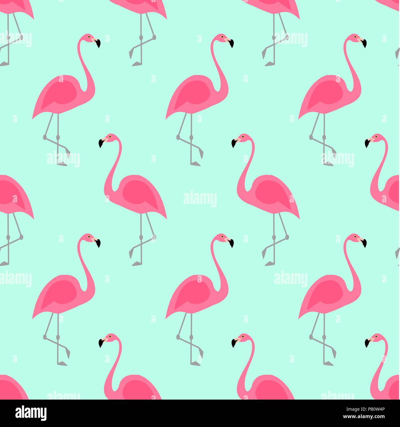 Flamingo perfecta patrón sobre fondo verde menta. Pink Flamingo antecedentes vectoriales para telas de diseño y decoración. Ilustración del Vector