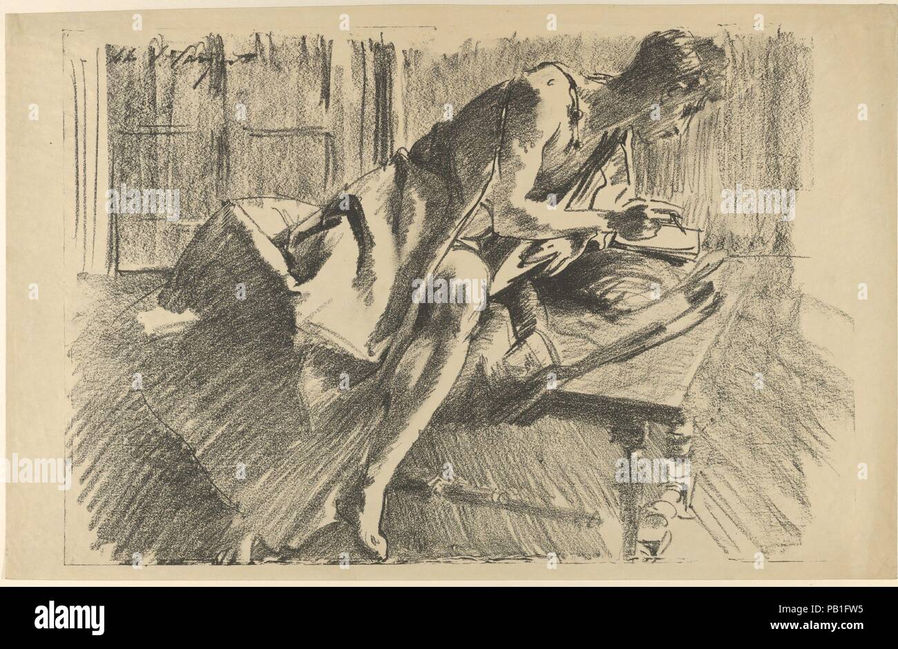 Estudio de un hombre joven, de dibujo. Artista: John Singer Sargent (American, Florencia Londres 1856-1925). Dimensiones: hoja: 12 5/8 x 19 5/8 pulg. (32,1 x 49,9 cm). Fecha: 1895. En octubre de 1895, Galerie Rapp en París organizó una sección de una gran exposición en el Palais des Beaux-Arts que marcaron el centenario de la invención de la litografía por Aloys Senefelder. La impresora británico Frederick Goulding, quien ha desarrollado un papel de transferencia mejorada de litografía, participa en el espectáculo, y animó a Sargent y otros artistas londinenses para participar, incluso ofreciendo a suministrarles Foto de stock