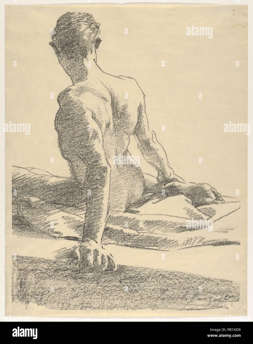 Estudio de un hombre joven, visto desde la parte posterior. Artista: John Singer Sargent (American, Florencia Londres 1856-1925). Dimensiones: Hoja: 12 3/8 x 9 5/8 in. (31,5 × 24,4 cm). Fecha: 1895. En octubre de 1895, Galerie Rapp en París organizó una sección de una gran exposición en el Palais des Beaux-Arts que marcaron el centenario de la invención de la litografía por Aloys Senefelder. La impresora británico Frederick Goulding, quien ha desarrollado un papel de transferencia mejorada de litografía, participa en el espectáculo, y animó a Sargent y otros artistas londinenses para participar, incluso ofrecido suministrar Foto de stock