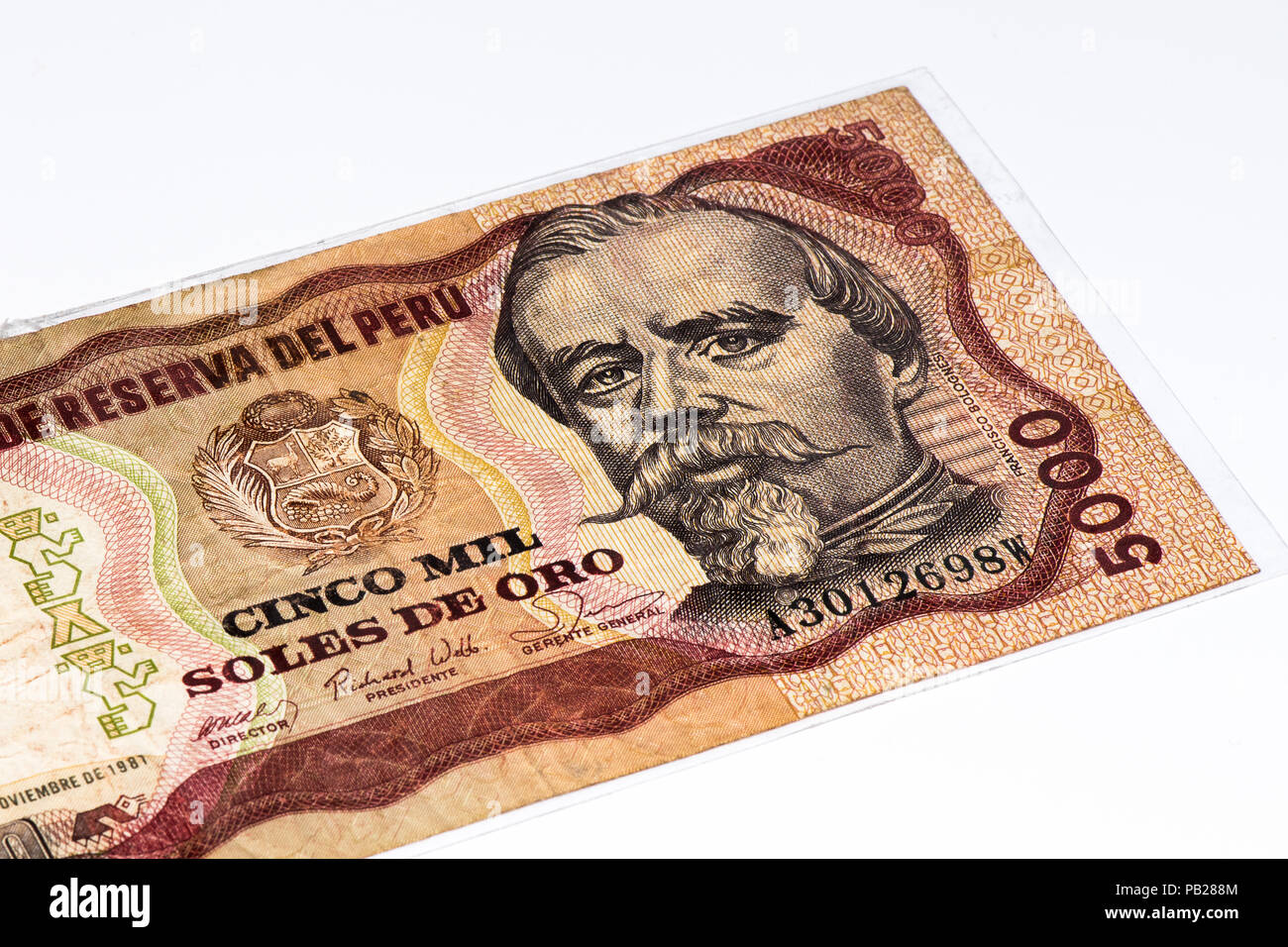 5000 soles de oro Bank note. Soles de Oro es la moneda nacional de Perú  Fotografía de stock - Alamy