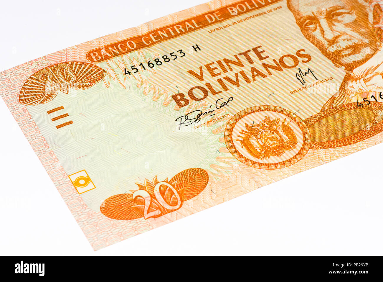 20 bolivianos Bank note. Bolivianos es la moneda nacional de Bolivia