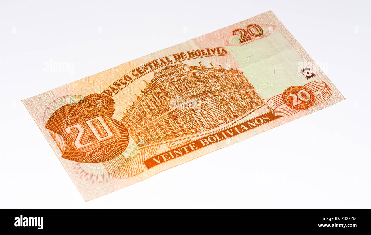 20 bolivianos Bank note. Bolivianos es la moneda nacional de Bolivia