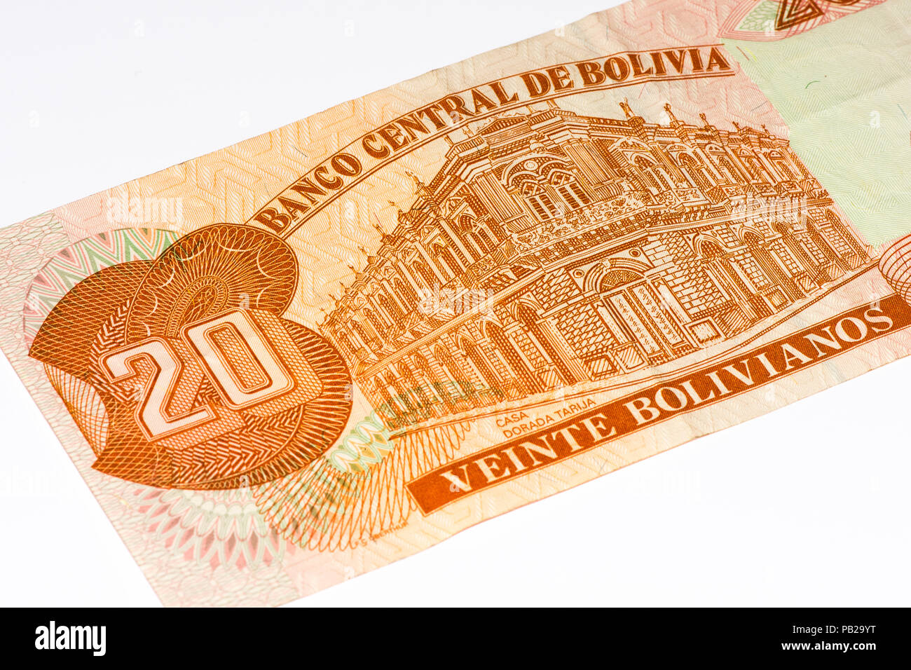 20 bolivianos Bank note. Bolivianos es la moneda nacional de Bolivia