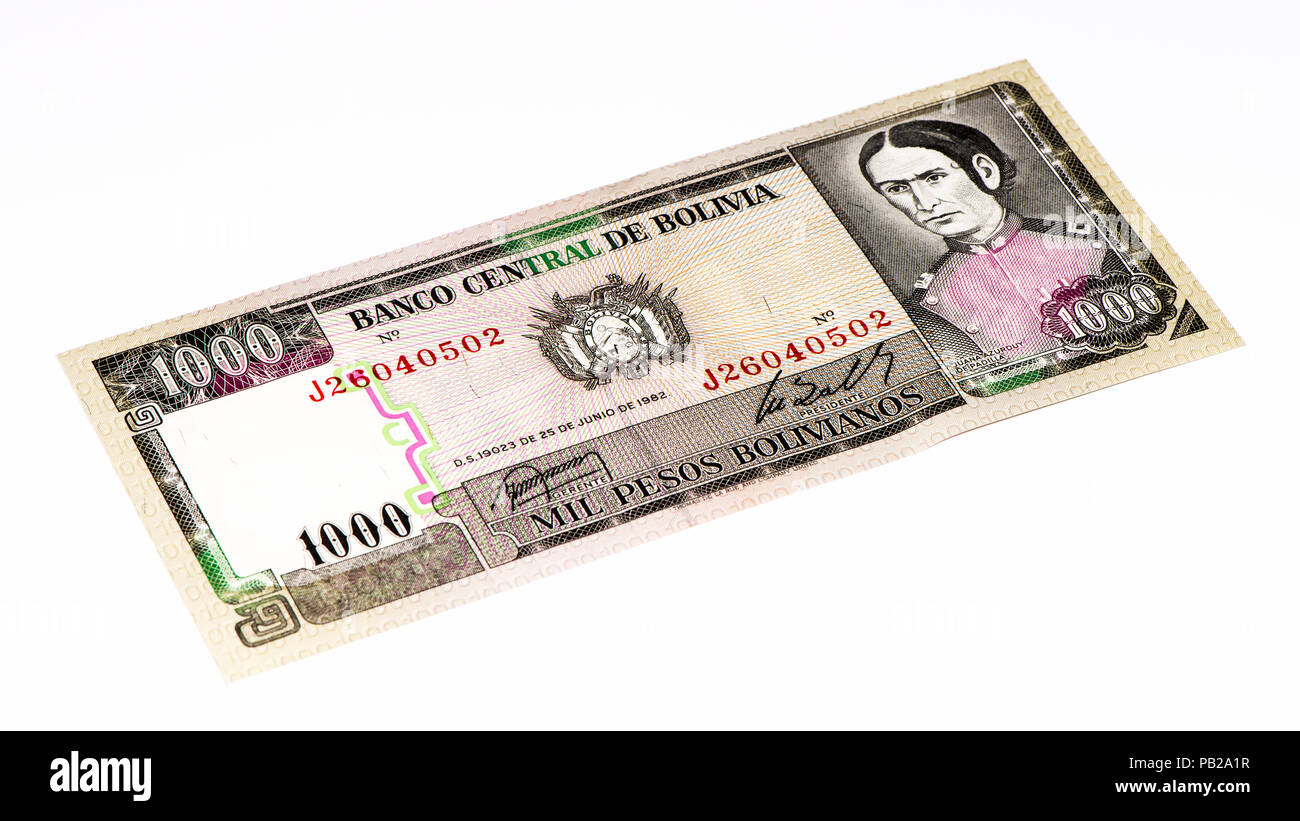 1000 bolivianos Bank note. Bolivianos es la moneda nacional de Bolivia