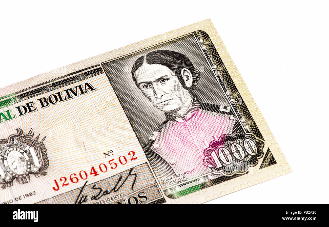 1000 bolivianos Bank note. Bolivianos es la moneda nacional de Bolivia