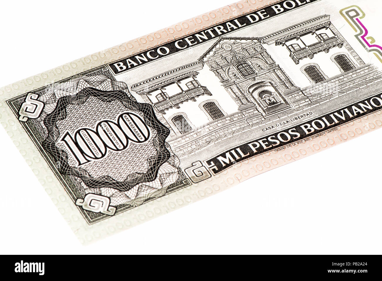 1000 bolivianos Bank note. Bolivianos es la moneda nacional de Bolivia