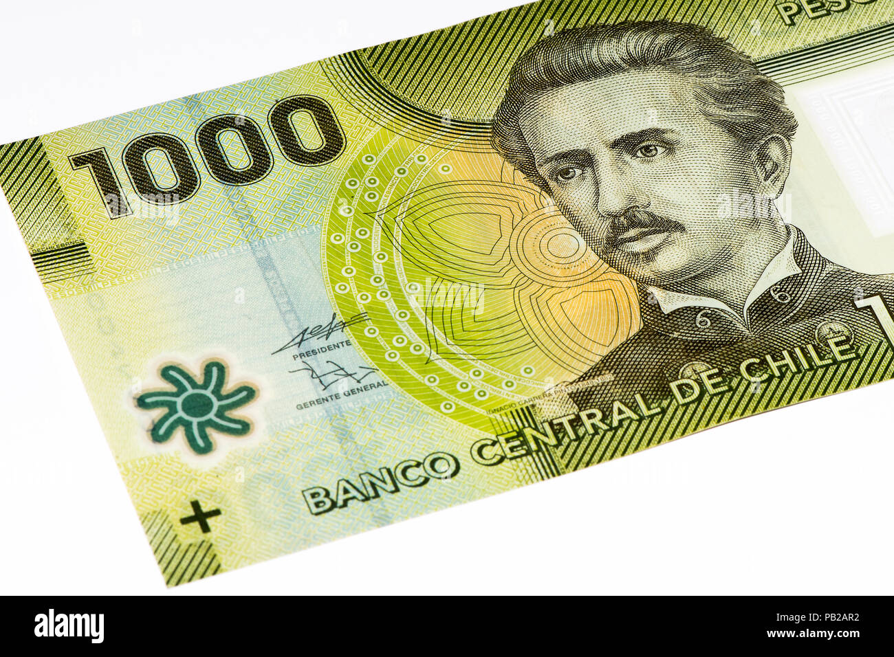 1000 pesos chilenos Bank note. Peso chileno es la moneda nacional de Chile Fotografía de stock