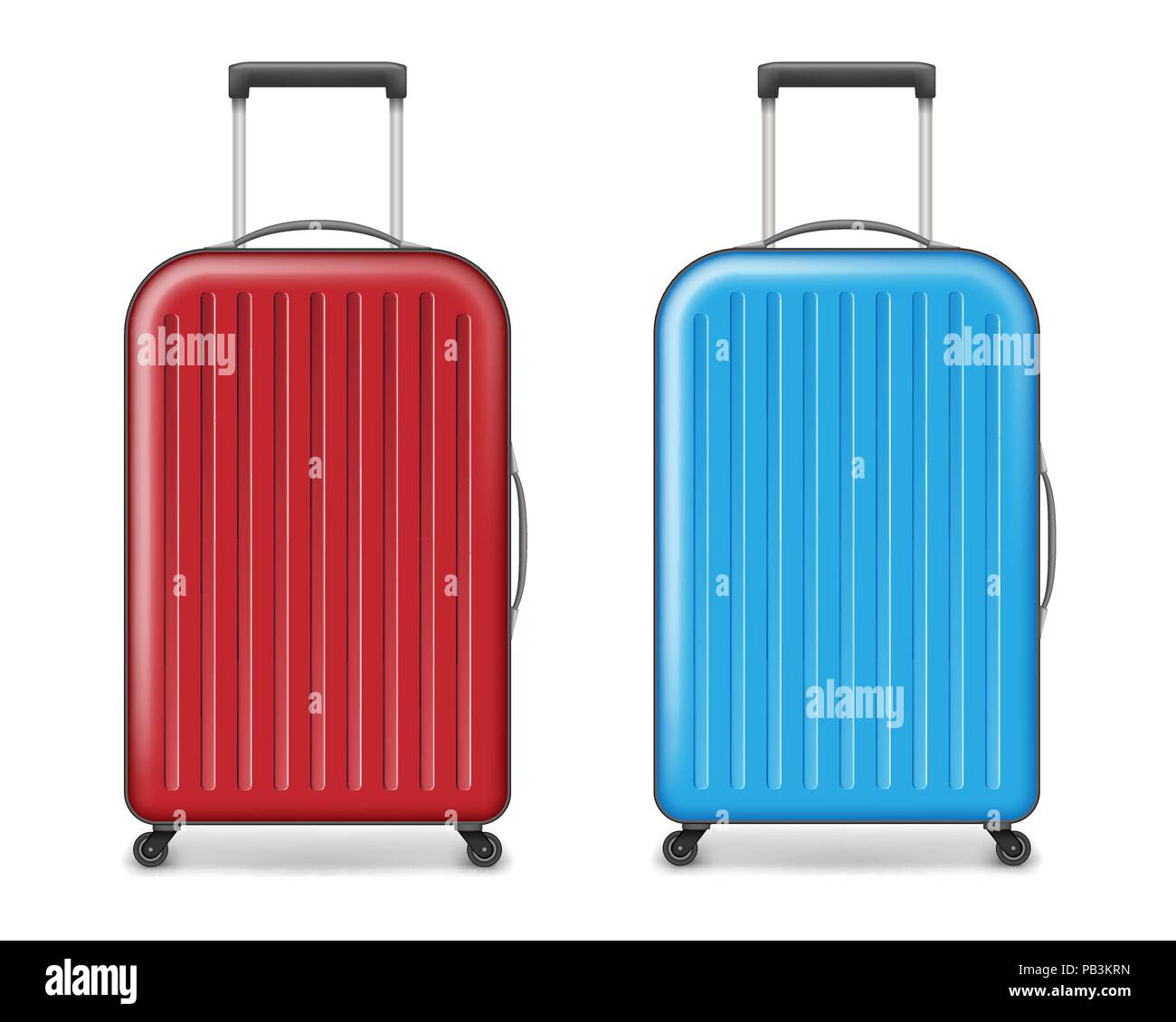 Rojo y azul realista grandes viajes maleta de plástico policarbonato. maleta  con ruedas aislado en blanco. Bolsa de equipaje del Viajero concepto de  diseño ilustración vectorial Imagen Vector de stock - Alamy