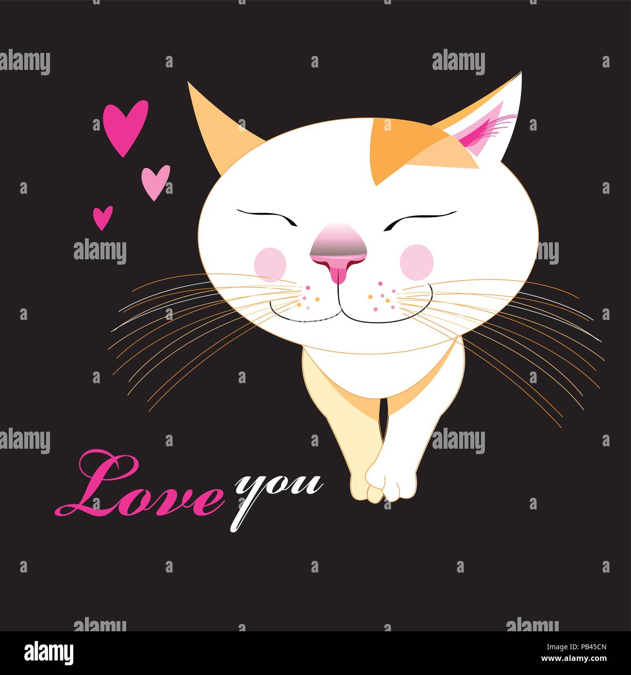 Ilustración de un gracioso gato alegre enamorado sobre un fondo oscuro.  Tarjeta de felicitación para el Día de los Enamorados Imagen Vector de  stock - Alamy