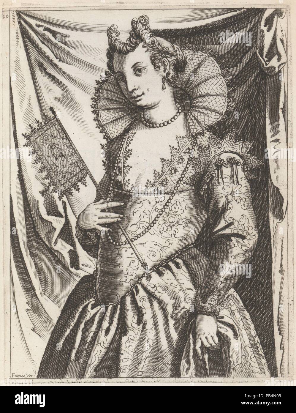 Delle Donne Venetiane Habiti (vestido de mujer veneciana). Artista: Giacomo  Franco (Italiano, Venecia Venecia, 1550-1620). Dimensiones: total: 11 x 8  1/4 x 1 in. (28 x 21 x 2,5 cm). Publicado en: