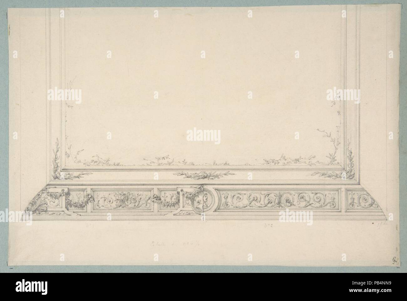 Diseño parcial de un techo con patrones alternativos para los bordes. Artista: Jules-Edmond-Charles Lachaise (Francés, murió 1897); Eugène-Pierre Gourdet (Francés, nacido en París, 1820-1889). Dimensiones: total: 10 1/2 x 14 3/4 pulg. (26,6 x 37,5 cm) Hoja: 8 1/8 x 12 3/16 in. (20,6 x 30,9 cm). Fecha: 1830-97. Museo: Museo Metropolitano de Arte, Nueva York, Estados Unidos. Foto de stock