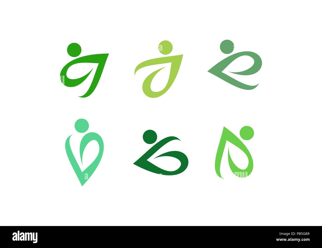 La gente abandona el logotipo verde, conjunto de hojas verdes naturales logotipo ecológico cartas de personas, naturaleza la gente deja carta símbolo e icono de diseño vectorial Ilustración del Vector