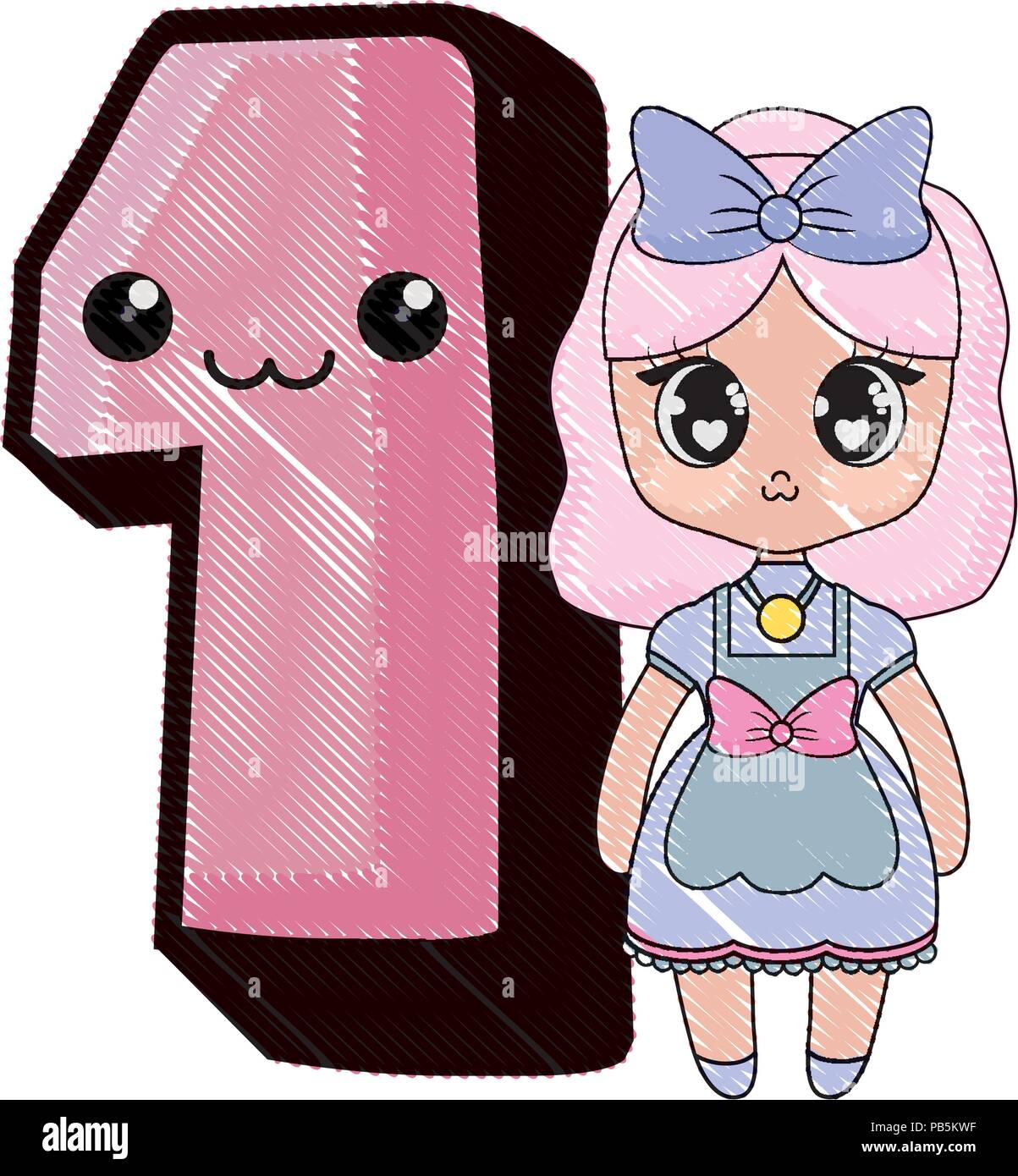 Lindo número uno y anime chica icono sobre fondo blanco, ilustración  vectorial Imagen Vector de stock - Alamy