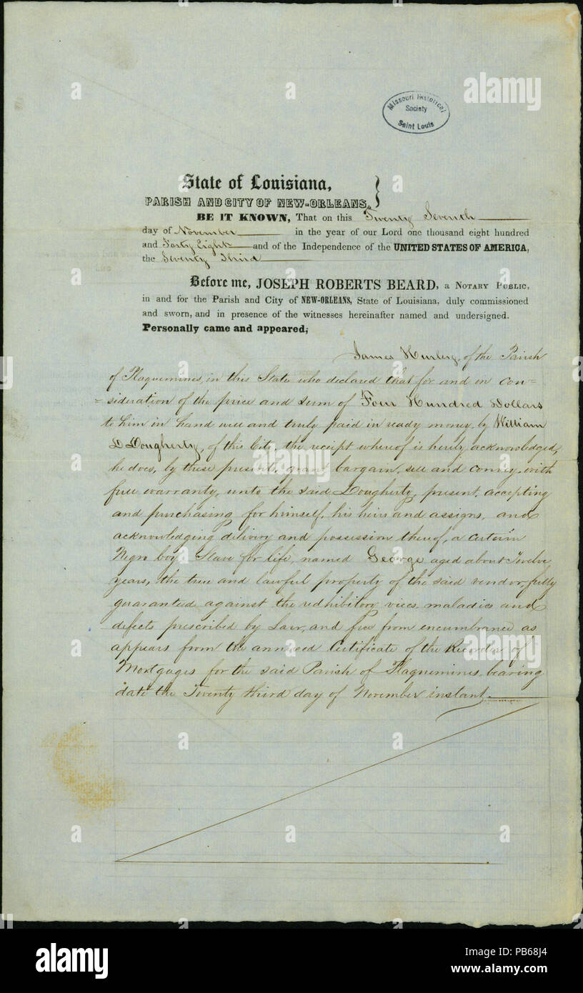 1119 Notariadas recibo firmado por $400 Joseph Roberts Barba, Notario Público, Nueva Orleans, 27 de noviembre de 1848 Foto de stock