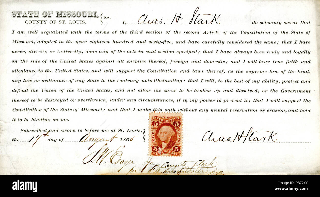 945 juramento de lealtad de Chas. H. Stark de Missouri, en el condado de St. Louis Foto de stock