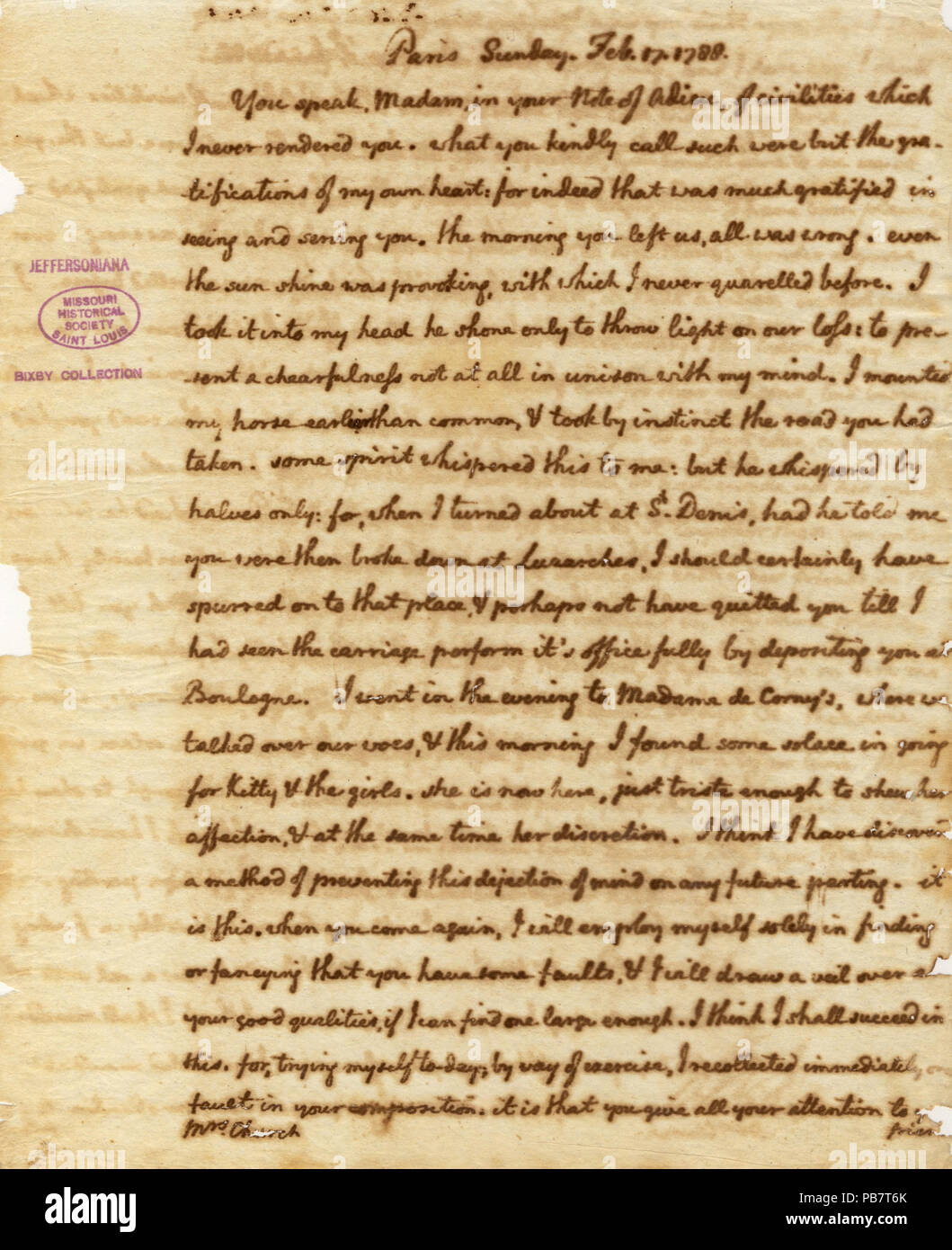 912 Carta firmada Thomas Jefferson a la Sra. Ang lica iglesia