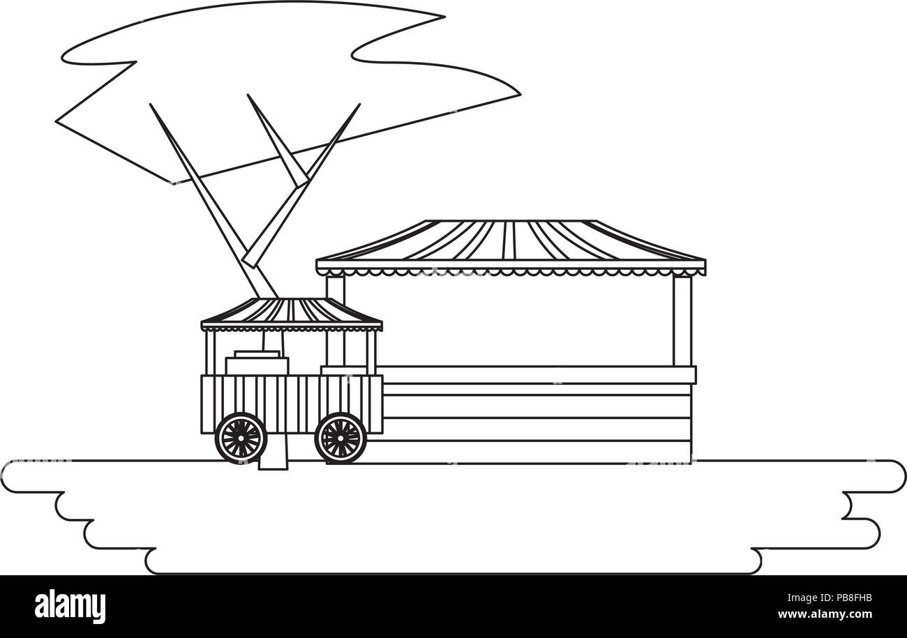 Diseño de circo de carnaval con carreta y ticket store sobre fondo blanco,  ilustración vectorial Imagen Vector de stock - Alamy