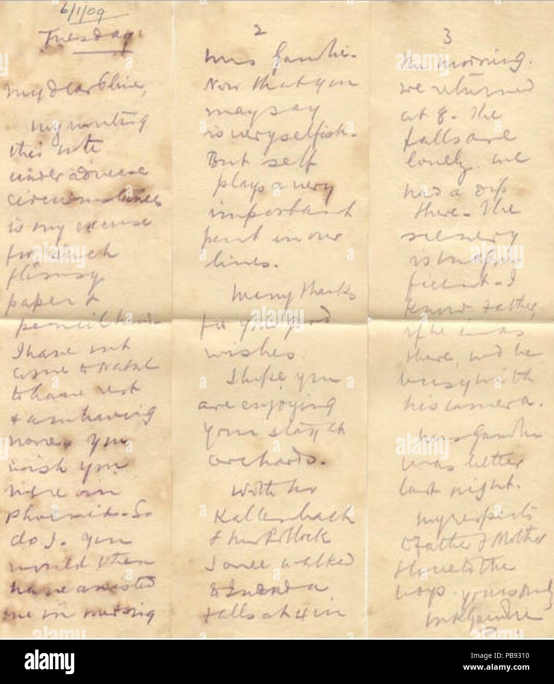 1052 MKGandhi Carta en lápiz indeleble el 6 de enero de 1909 Sudáfrica Foto de stock