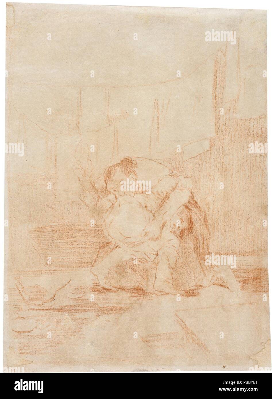Francisco de Goya y Lucientes / 'Pero si él rompió el cántaro'. Ca. 1797. Tiza roja sobre papel de marfil. Museo: Museo del Prado, Madrid, España. Foto de stock
