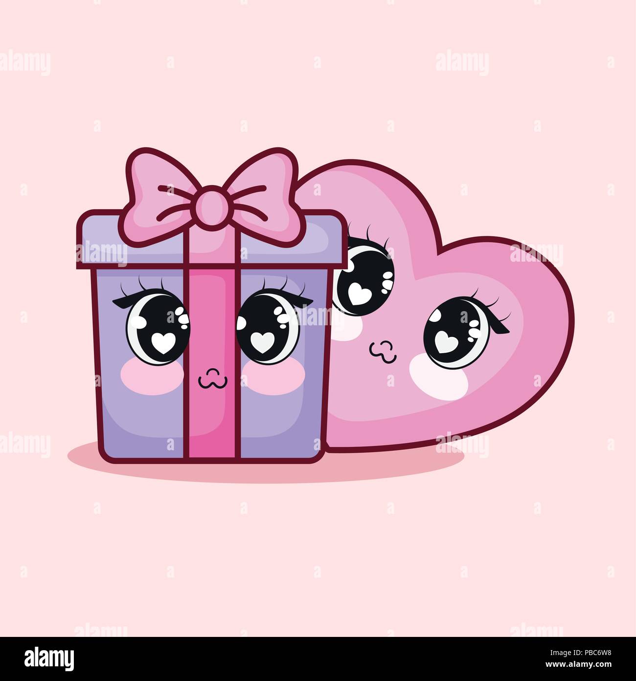Kawaii caja de regalo y corazón sobre fondo de color rosa, ilustración  vectorial diseño colorista Imagen Vector de stock - Alamy