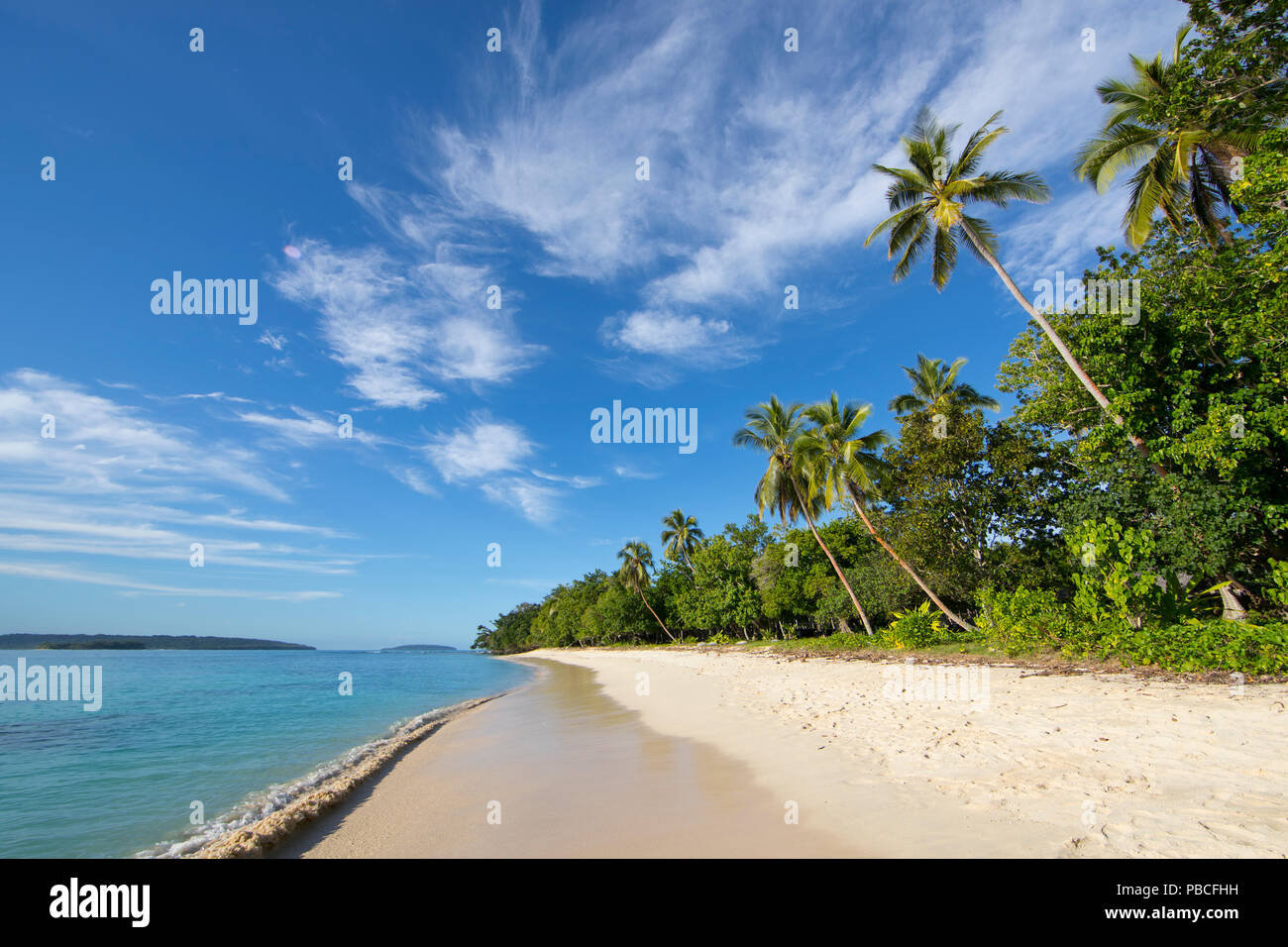 Playa de arena blanca en Espiritu Santo, Vanuatu Foto de stock