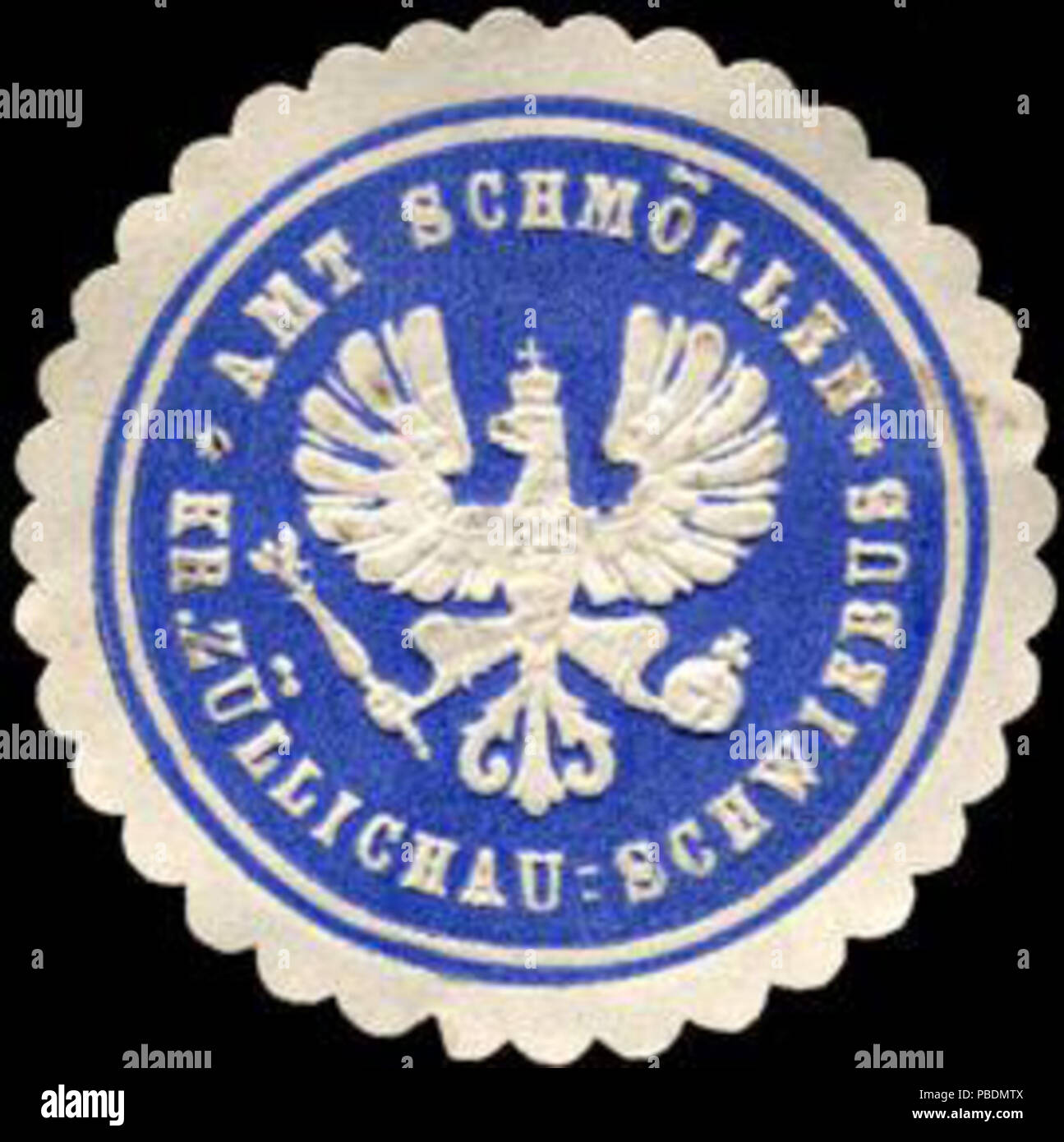 Alte Briefverschlussmarke aus Papier, welche seit ca. 1850 von Behoerden, Anwaelten, Notaren und zum verschliessen firmen der Post verwendet wurde. 1322 Siegelmarke Amt - Kreis Züllichau Schmöllen - Schwiebus W0226338 Foto de stock