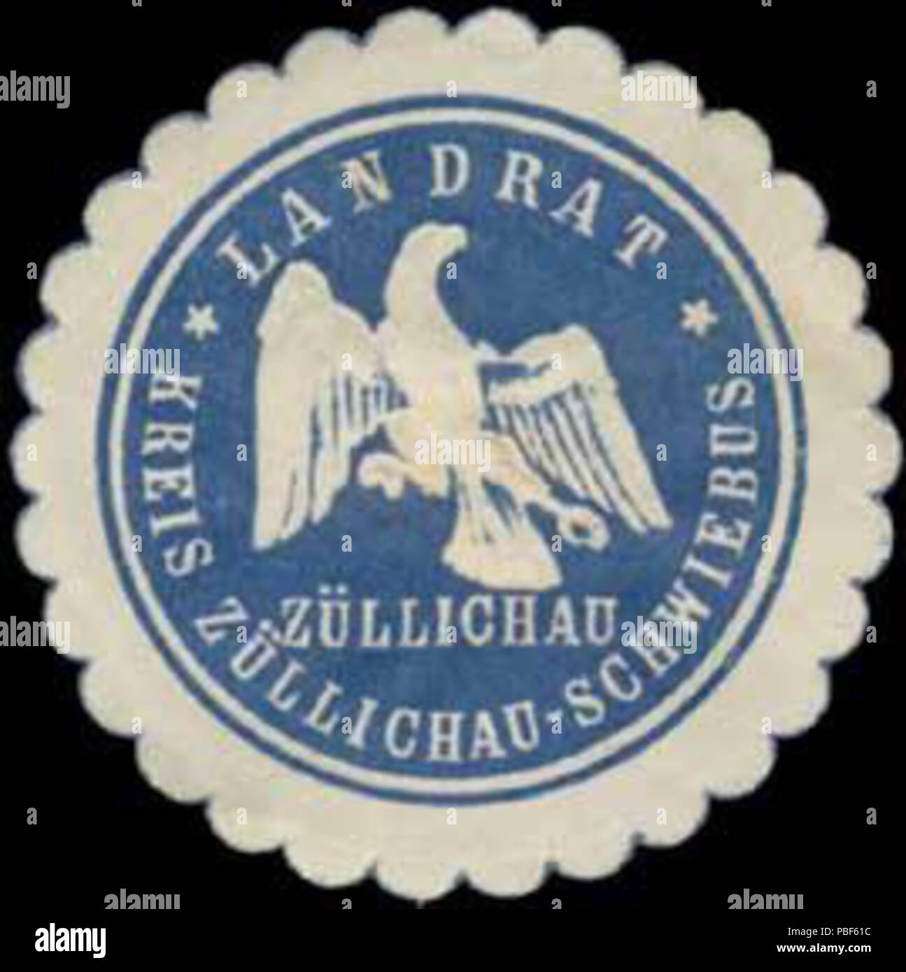 Alte Briefverschlussmarke aus Papier, welche seit ca. 1850 von Behoerden, Anwaelten, Notaren und zum verschliessen firmen der Post verwendet wurde. 1476 Siegelmarke Landrat Kreis Züllichau-Schwiebus W0385070 Foto de stock