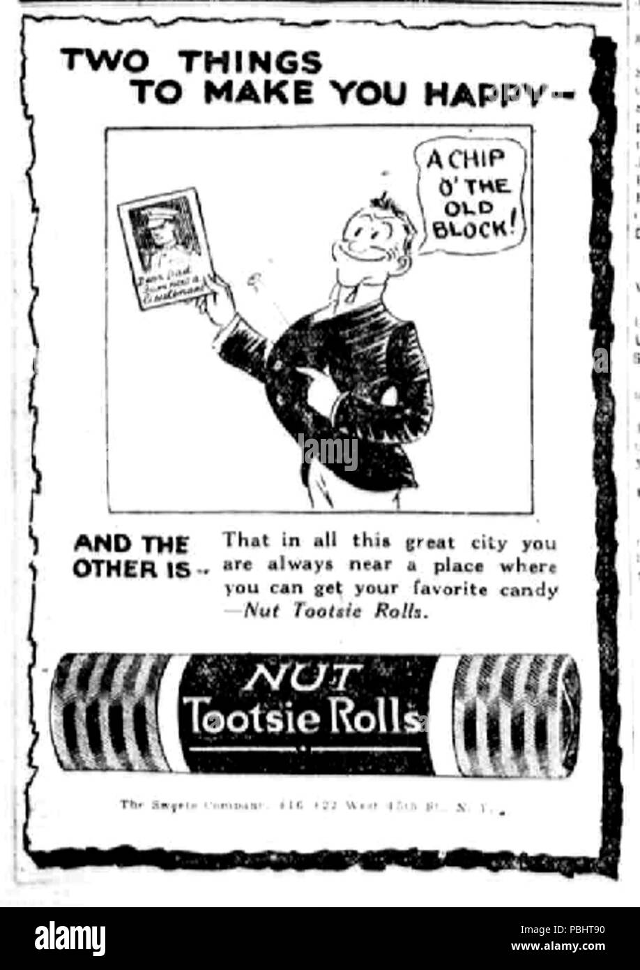 1756 Tootsie Roll 1918 anuncio en el periódico Foto de stock