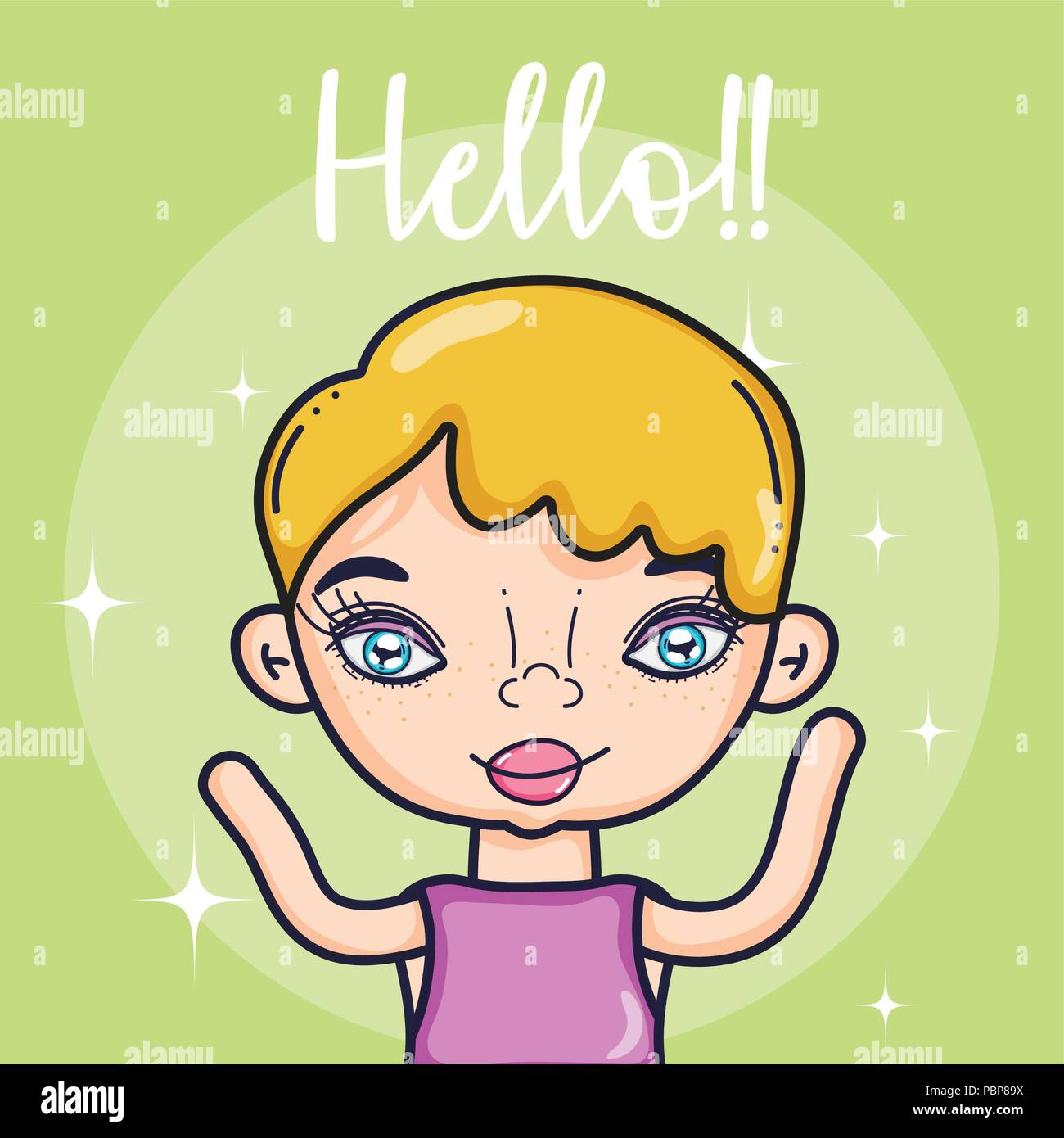 Chica diciendo hola cartoon Imagen Vector de stock - Alamy