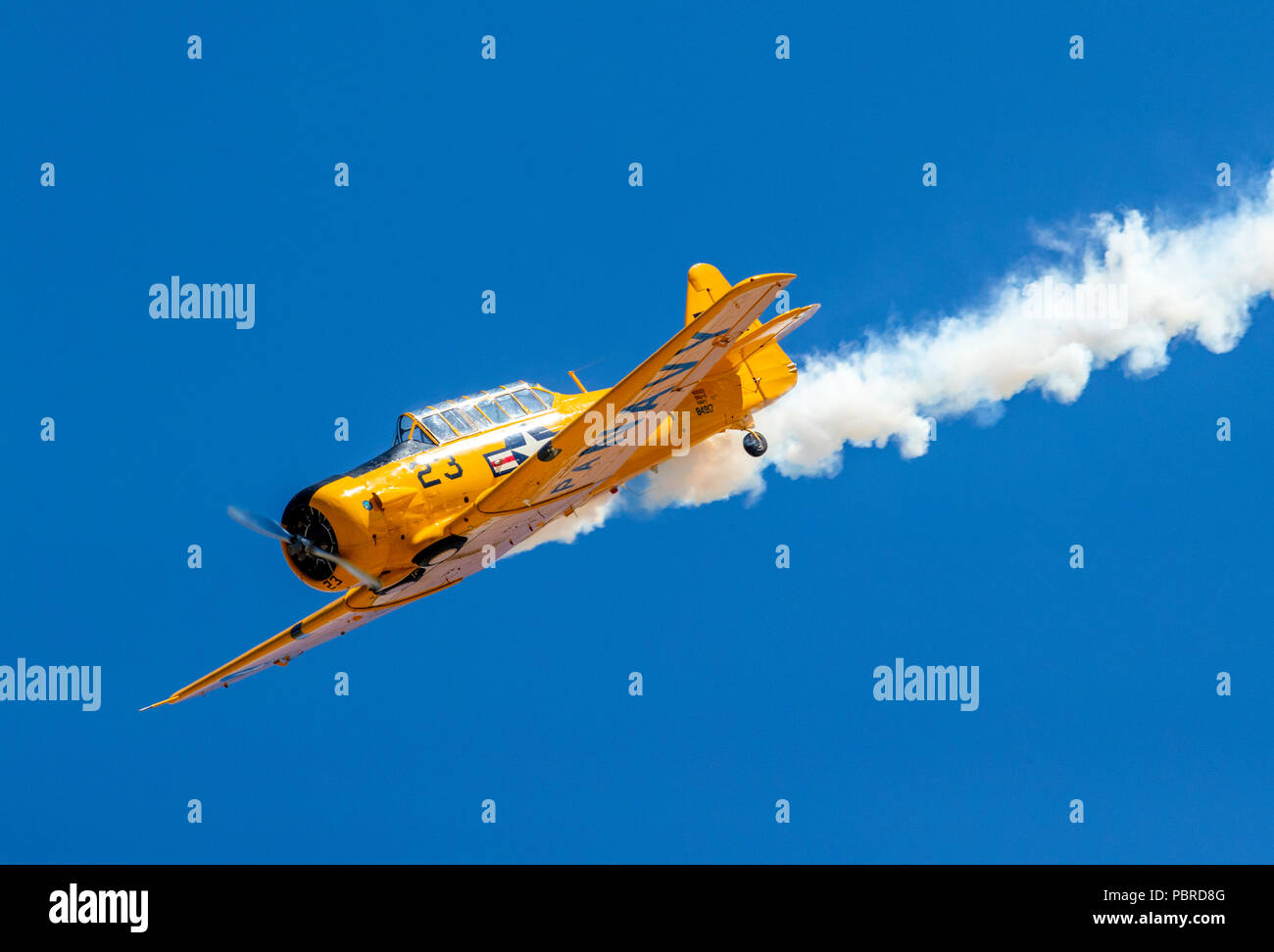 North American Aviation T-6 Texan; SNJ-5; Alexander Harriett Campo; air show; Salida, Colorado, EE.UU. Foto de stock