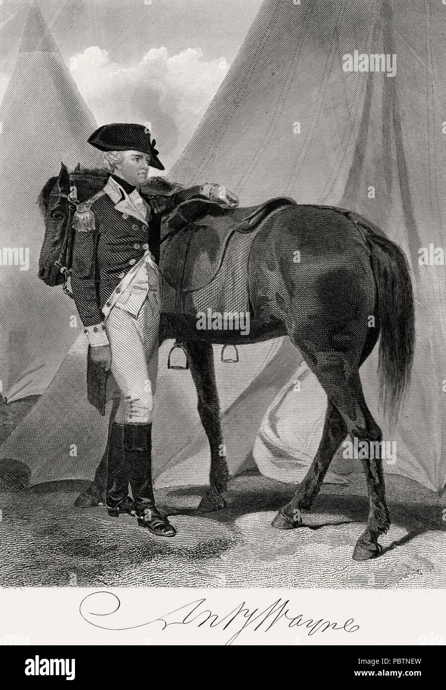 Retrato del General Anthony Wayne (acero grabado con firma) Foto de stock