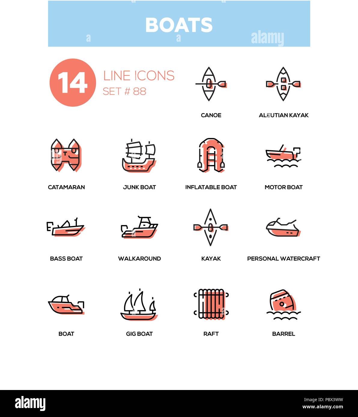 Barcos - línea moderno diseño conjunto de iconos Ilustración del Vector