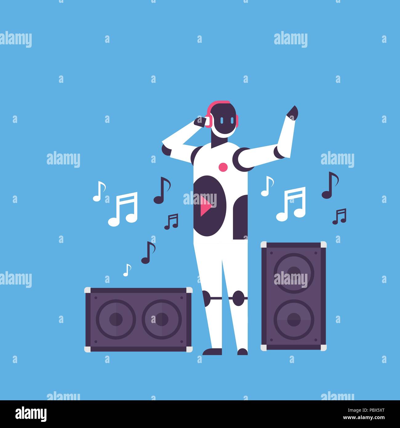 Robot modernos altavoces de audio bot inteligencia artificial de carácter  música de DJ concepto fondo azul plana de longitud completa Imagen Vector  de stock - Alamy