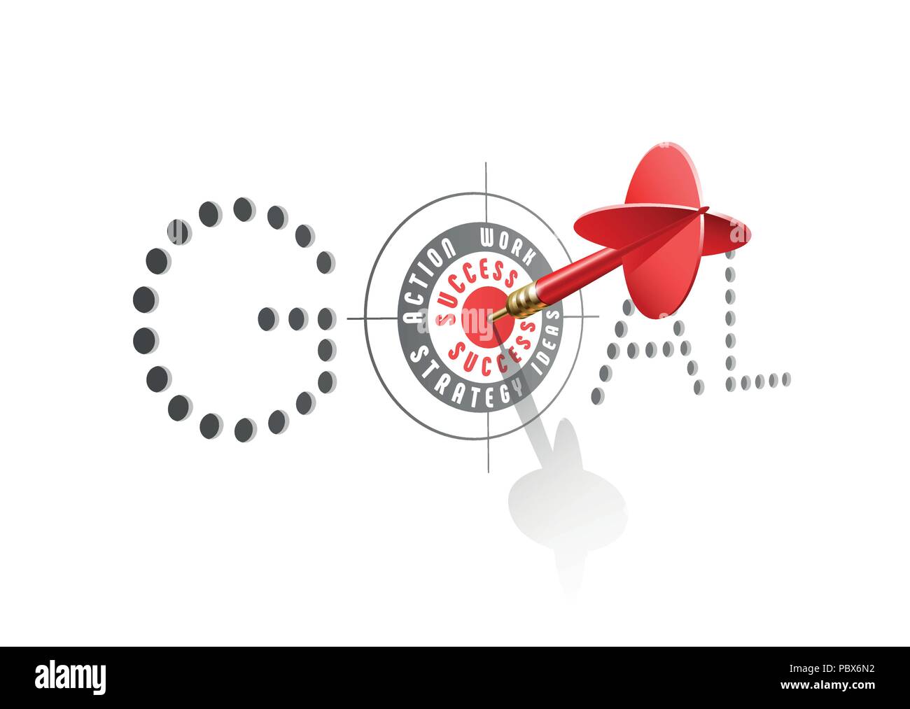 Objetivo concepto de éxito. Dart roja golpea el centro del objetivo de negocios. Ilustración vectorial. Ilustración del Vector
