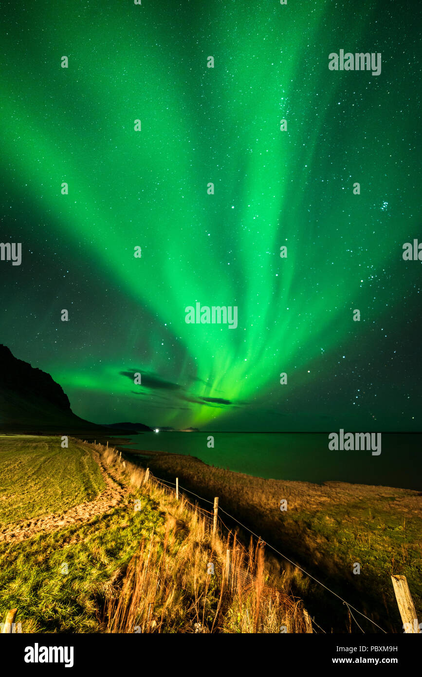 Luces del Norte, la Aurora Boreal, Hali, Islandia, Europa Foto de stock