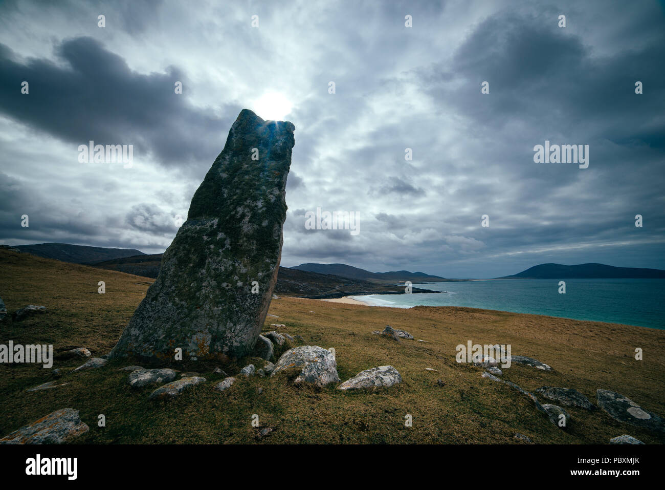 Macleod piedra permanente, Isla de Harris, Escocia, Reino Unido, Europa Foto de stock