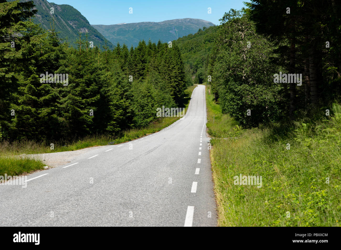 La carretera que conduce a Andalsnes del Trollstigen pase, valle isterdalen, Noruega Foto de stock