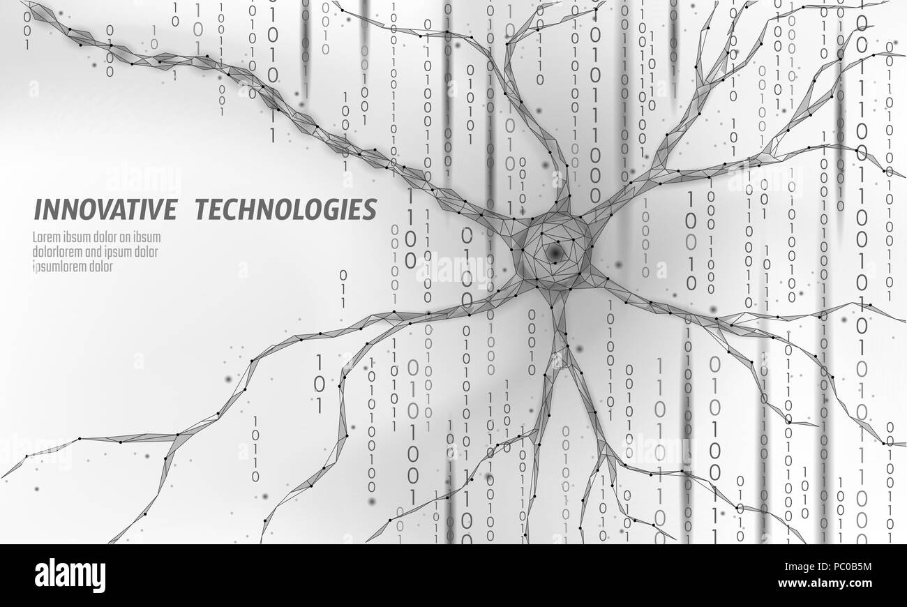 Neuron baja Anatomía Humana poli concepto. Red neuronal artificial medicina Ciencia Tecnología de cloud computing. AI 3D biología sistema abstracto. Poligonal brillante azul ilustración vectorial Ilustración del Vector