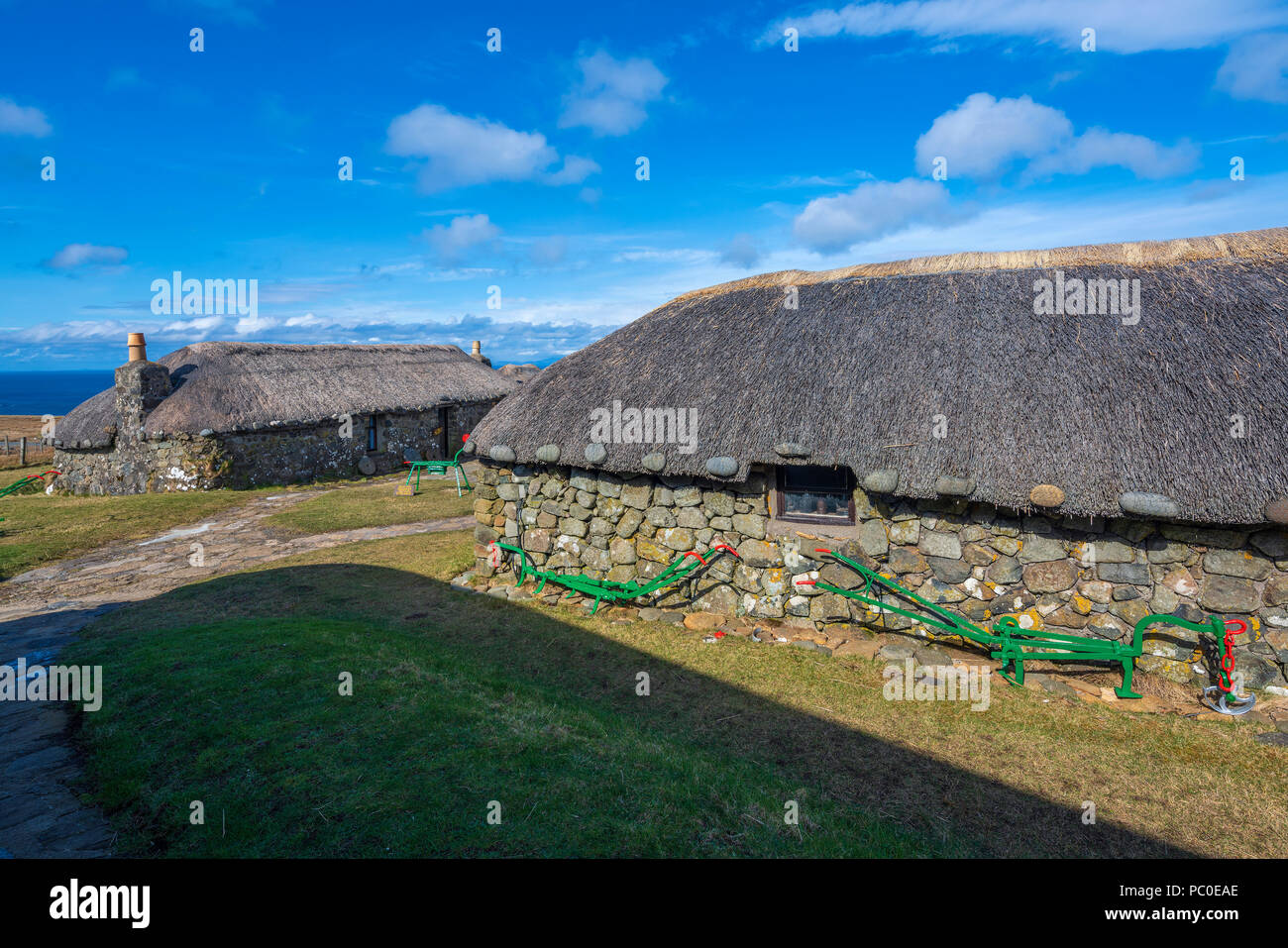 Croft paja casas en el Skye Museum of Highland Vida, Kilmuir, Trotternish, Isla de Skye, Inner Hebrides, Escocia, Reino Unido, Europa Foto de stock