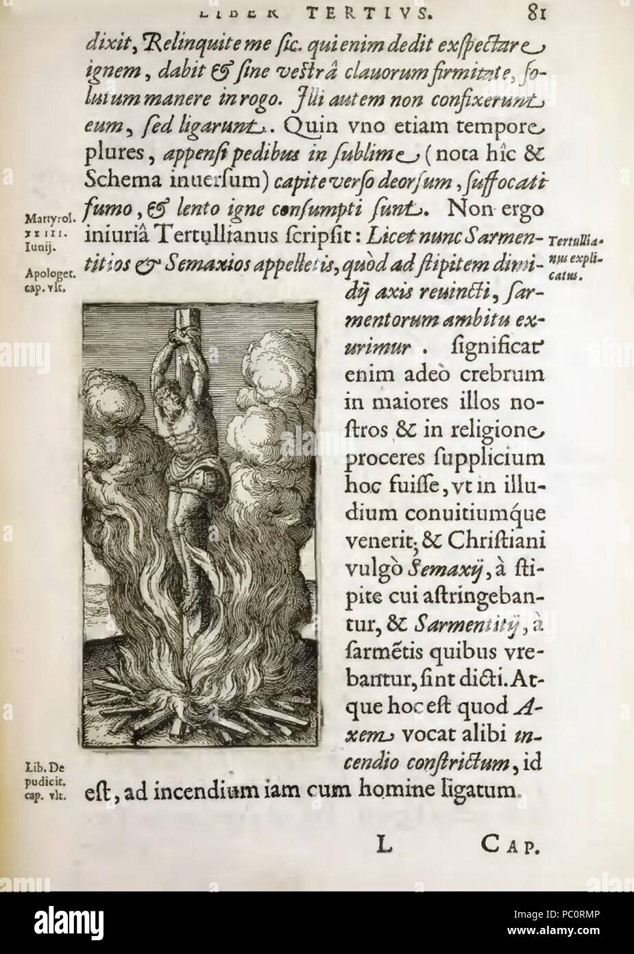 331 Justus Lipsius 1594 De Cruce p 81 estaca de torturas quemados en Foto de stock