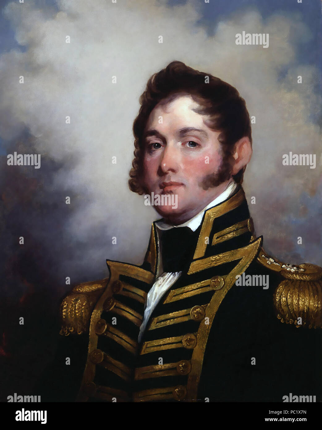 Peligro de OLIVER PERRY (1785-1819) comandante naval estadounidense pintado por Gilbert Stuart en 1818 Foto de stock